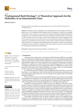 “Underground Built Heritage”: a Theoretical Approach for the Definition of an International Class