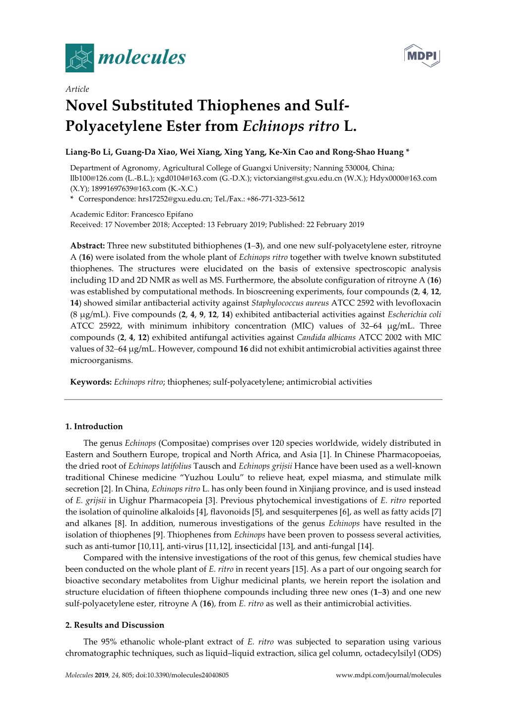 Polyacetylene Ester from Echinops Ritro L