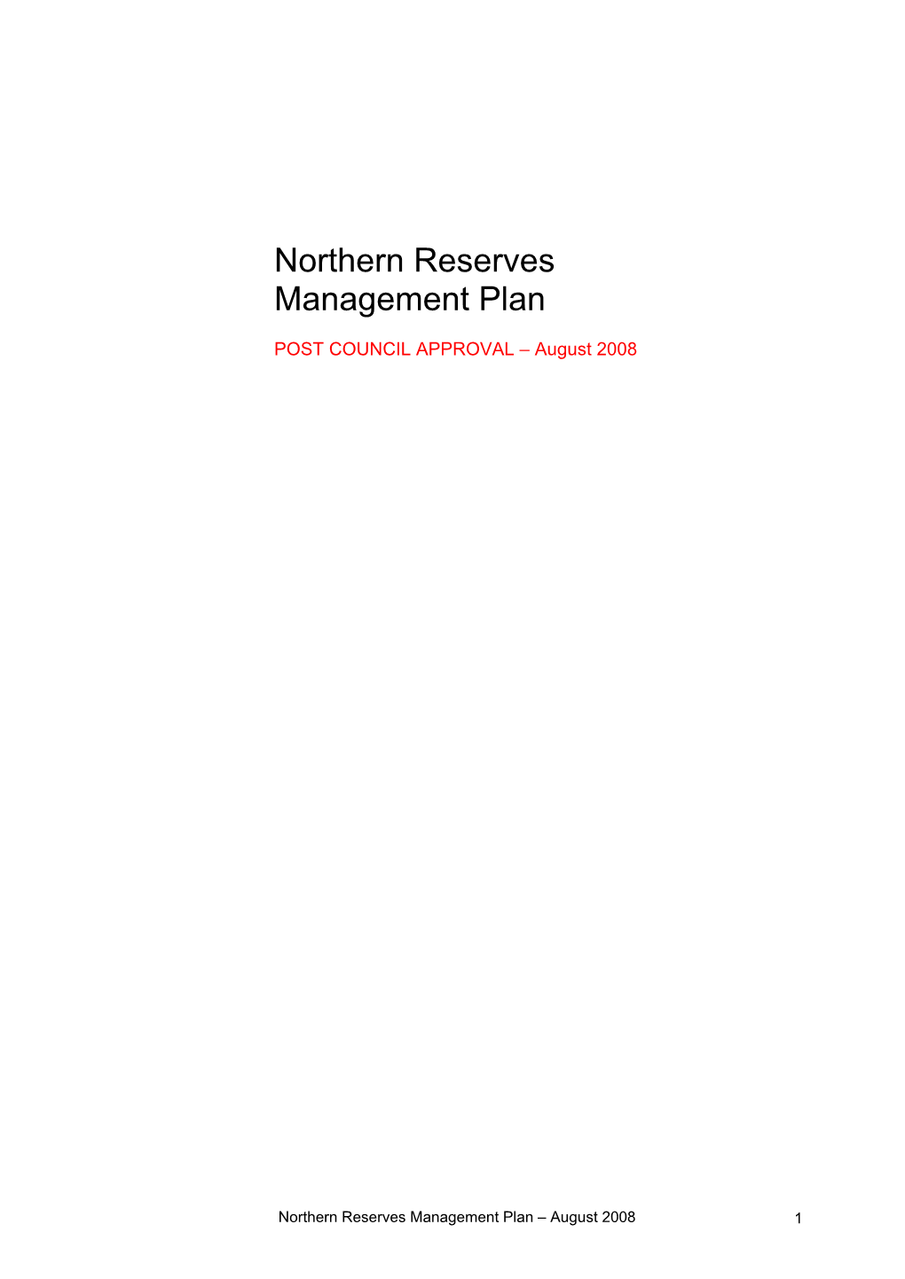 Northern Reserves Management Plan