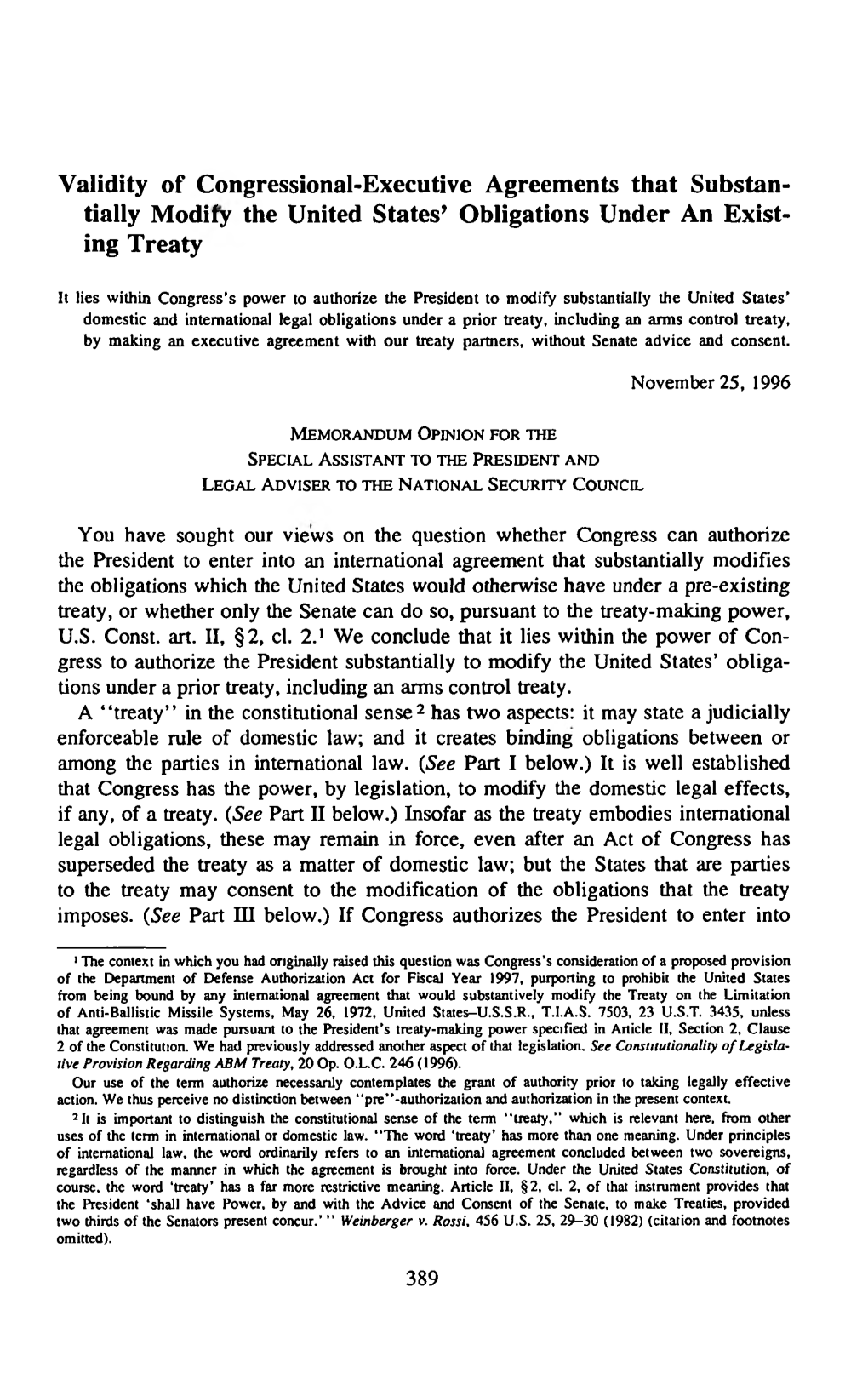 Validity of Congressional-Executive Agreements That Substan Tially