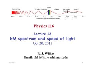 Physics 116 EM Spectrum and Speed of Light