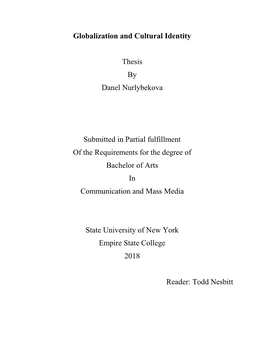 Globalization and Cultural Identity Thesis by Danel Nurlybekova