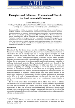 Influence on the U.S. Environmental Movement