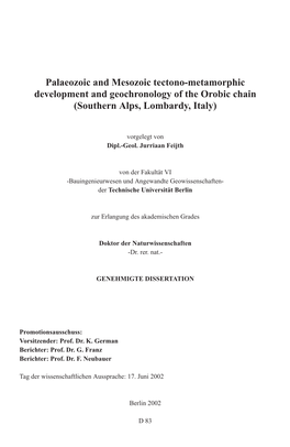 Palaeozoic and Mesozoic Tectono-Metamorphic Development and Geochronology of the Orobic Chain (Southern Alps, Lombardy, Italy)