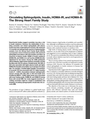 Circulating Sphingolipids, Insulin, HOMA-IR, and HOMA-B: the Strong Heart Family Study