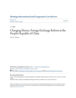 Foreign Exchange Reform in the People's Republic of China Larry L