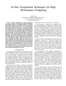 In Situ Visualization Techniques for High Performance Computing