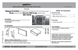 Table of Contents Titan (Excluding S Models) Xterra 2013-Up (Excluding X Models) Dash Disassembly 99-7619 –