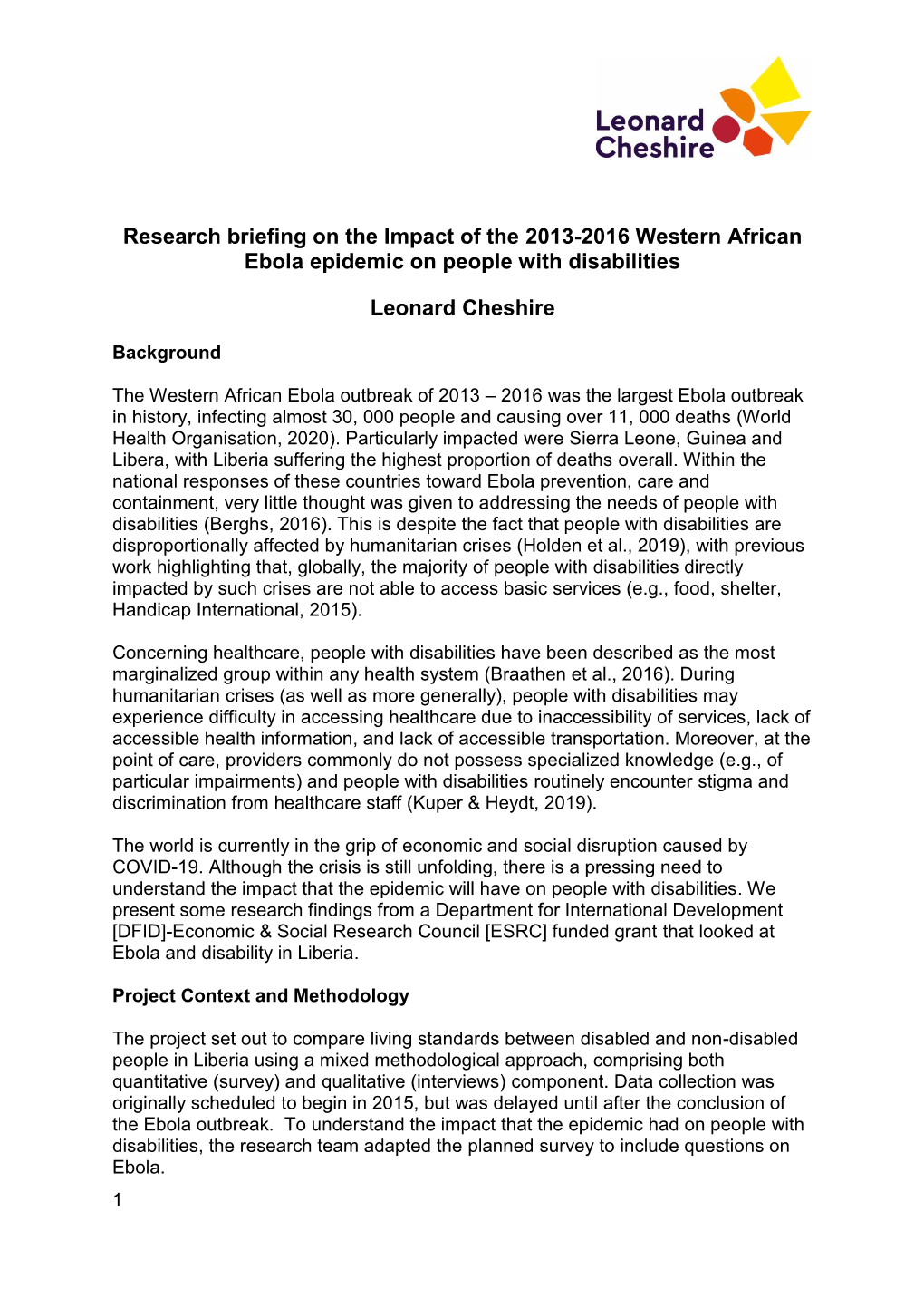 Impact of the 2013-2016 Western African Ebola Epidemic on People with Disabilities