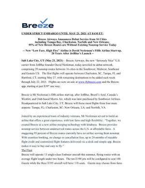 Breeze Airways Announces Debut