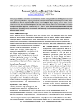 Rosewood Protection and the U.S. Guitar Industry Christine Kobza, Office of Industries Christine.Kobza@Usitc.Gov, (202) 205-3187