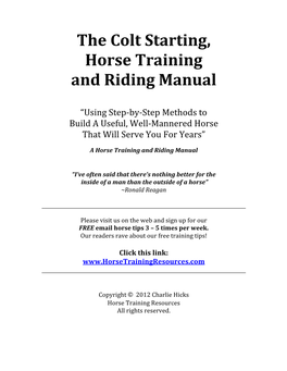 The Colt Starting, Horse Training and Riding Manual