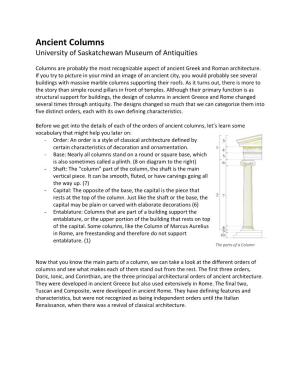 Ancient Columns University of Saskatchewan Museum of Antiquities