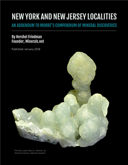 New York and New Jersey Localities an Addendum to Moore’S Compendium of Mineral Discoveries