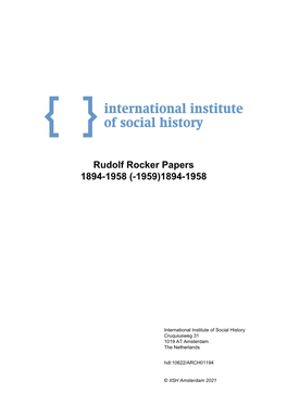 Rudolf Rocker Papers 1894-1958 (-1959)1894-1958