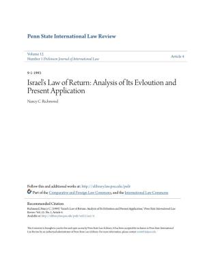 Israel's Law of Return: Analysis of Its Evioution and Present Application Nancy C