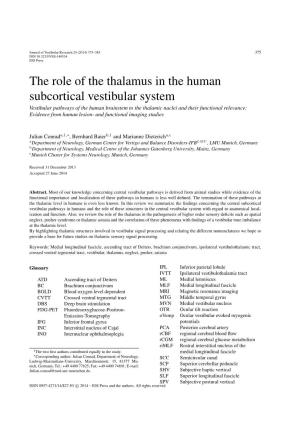 The Role of the Thalamus in the Human Subcortical Vestibular System
