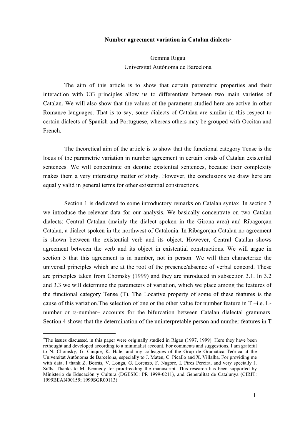 Number Agreement Variation in Catalan Dialects*