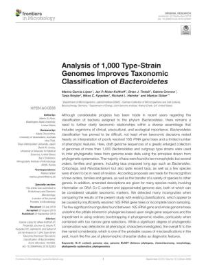 Analysis of 1,000 Type-Strain Genomes Improves Taxonomic Classiﬁcation of Bacteroidetes