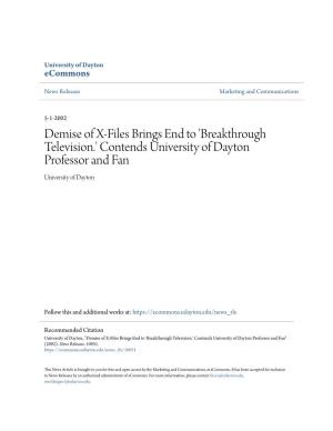 Breakthrough Television.' Contends University of Dayton Professor and Fan University of Dayton