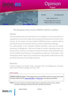 The European Army and the PESCO: NATO Or Nothing Visit Web Receive Newsletter