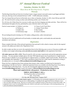 2021 Harvest Festival Vendor Application