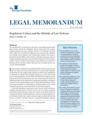 Regulatory Crimes and the Mistake of Law Defense Paul J
