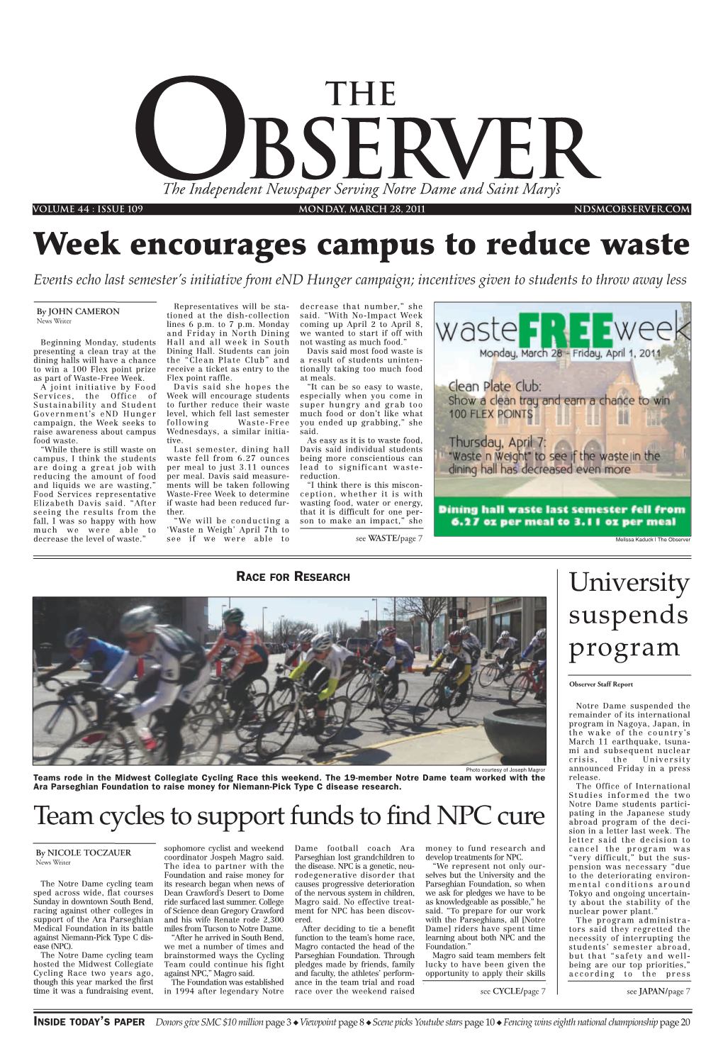 Week Encourages Campus to Reduce Waste Events Echo Last Semester’S Initiative from End Hunger Campaign; Incentives Given to Students to Throw Away Less