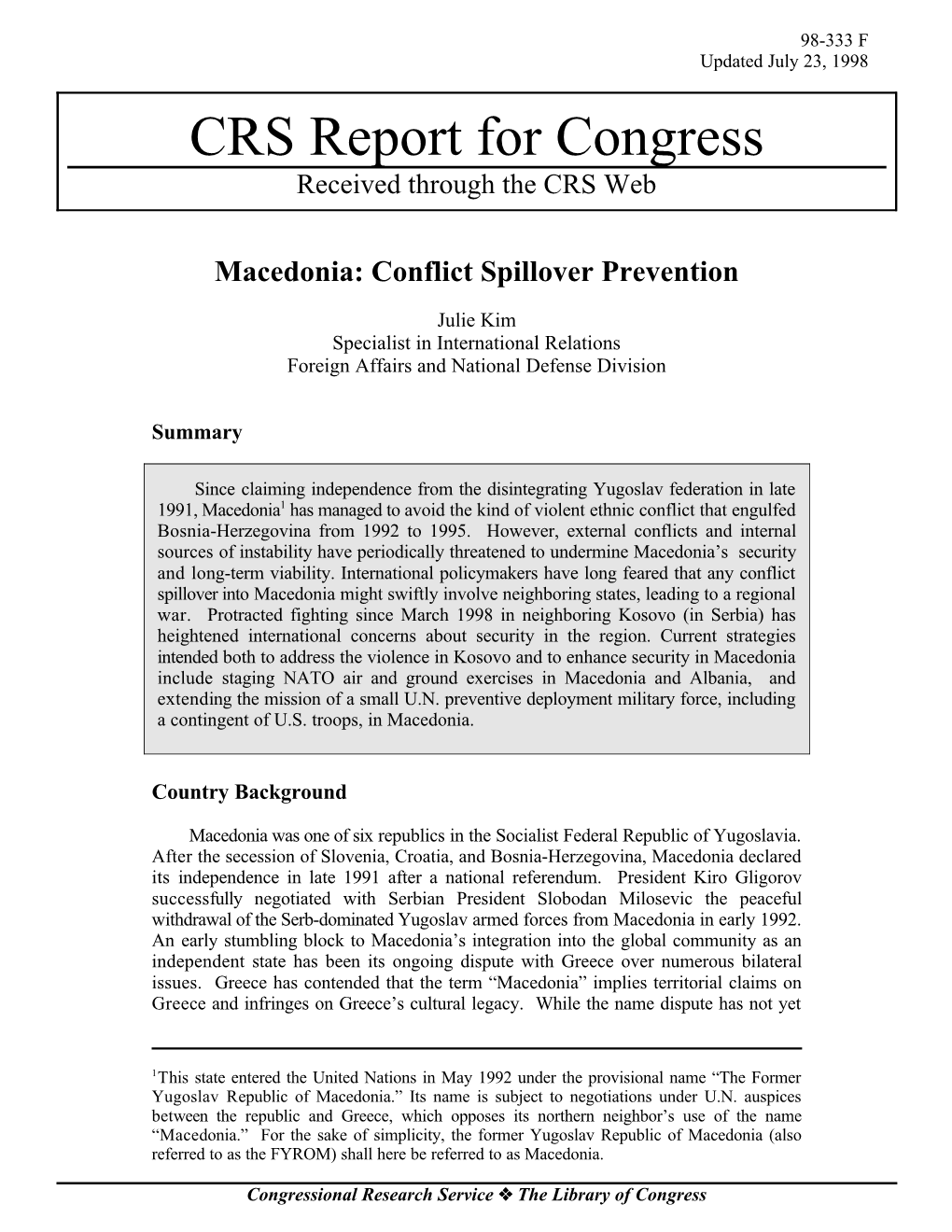 CRS Report for Congress Received Through the CRS Web