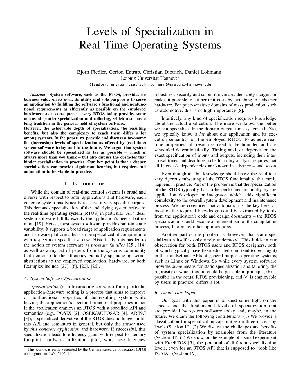 Levels of Specialization in Real-Time Operating Systems