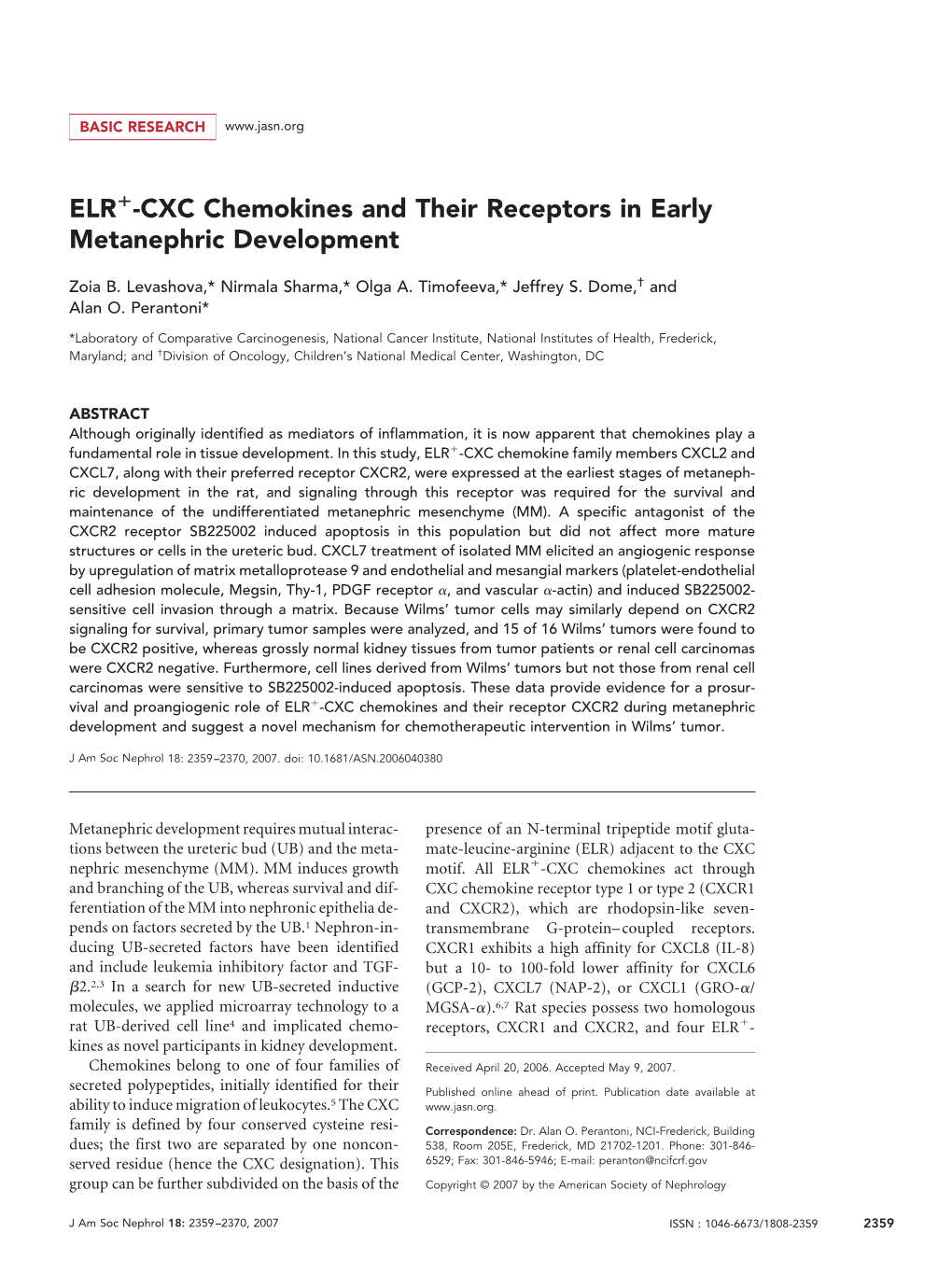 CXC Chemokines and Their Receptors in Early Metanephric Development