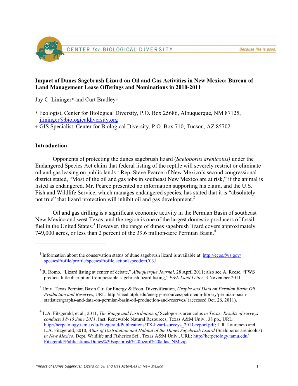 Impact of Dunes Sagebrush Lizard on Oil and Gas Activities in New Mexico: Bureau of Land Management Lease Offerings and Nominations in 2010-2011