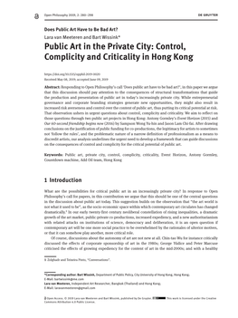 Public Art in the Private City: Control, Complicity and Criticality in Hong Kong