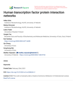 Human Transcription Factor Protein Interaction Networks