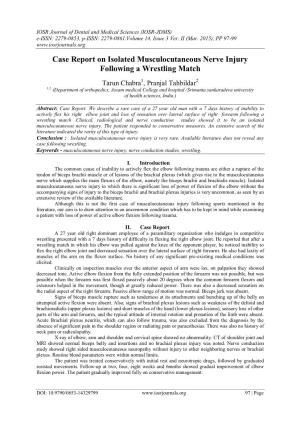 Case Report on Isolated Musculocutaneous Nerve Injury Following a Wrestling Match