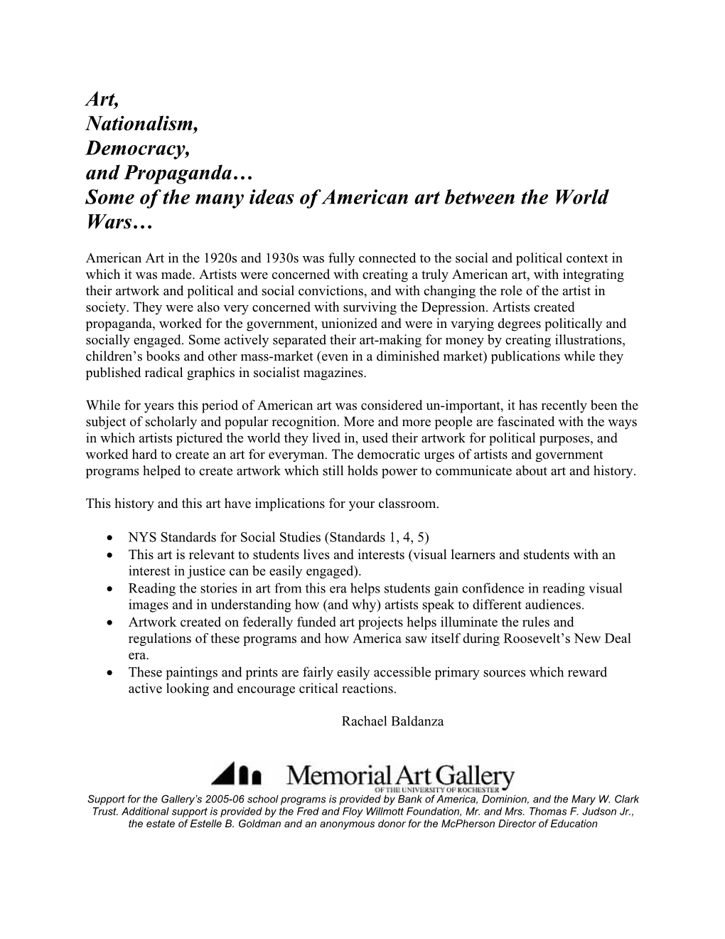 American Art in the 1920S and 1930S Was Fully Connected to the Social and Political Context in Which It Was Made