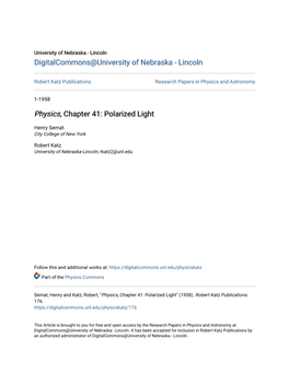 Physics, Chapter 41: Polarized Light