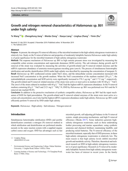 Growth and Nitrogen Removal Characteristics of Halomonas Sp