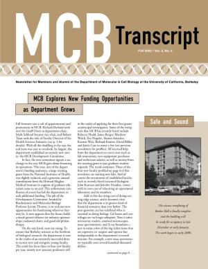 MCB Explores New Funding Opportunities Safe and Sound As Department Grows