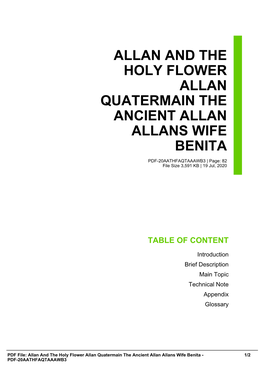 Allan and the Holy Flower Allan Quatermain the Ancient Allan Allans Wife Benita