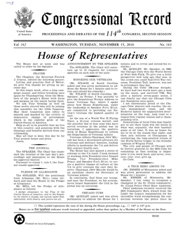 Congressional Record United States Th of America PROCEEDINGS and DEBATES of the 114 CONGRESS, SECOND SESSION