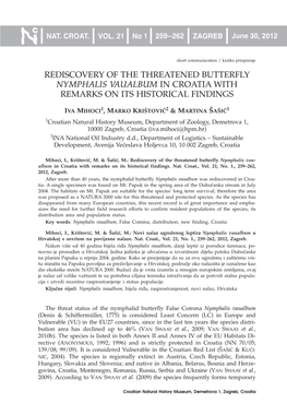 Rediscovery of the Threatened Butterfly Nymphalis Vaualbum in Croatia with Remarks on Its Historical Findings