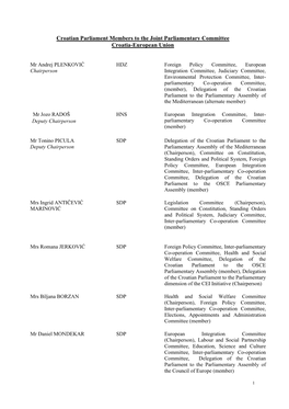 Croatian Parliament Members to the Joint Parliamentary Committee Croatia-European Union
