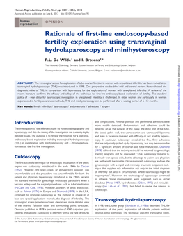 Rationale of First-Line Endoscopy-Based Fertility Exploration Using Transvaginal Hydrolaparoscopy and Minihysteroscopy