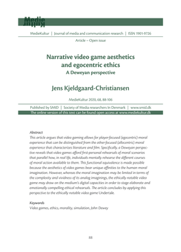 Narrative Video Game Aesthetics and Egocentric Ethics a Deweyan Perspective