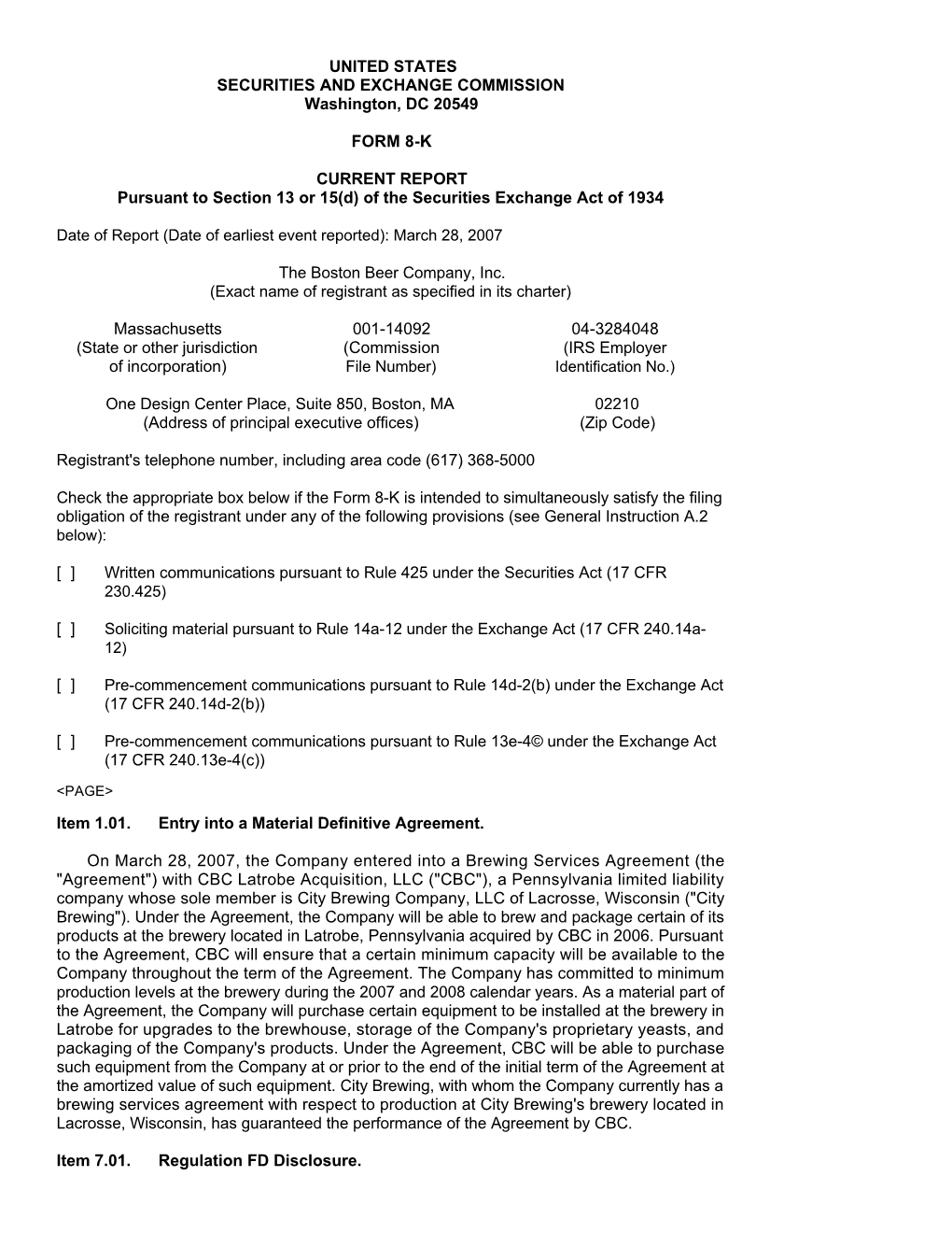 UNITED STATES SECURITIES and EXCHANGE COMMISSION Washington, DC 20549