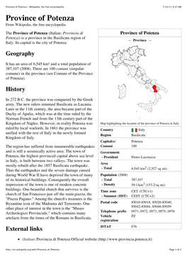 Province of Potenza - Wikipedia, the Free Encyclopedia 7/10/11 9:37 AM Province of Potenza from Wikipedia, the Free Encyclopedia