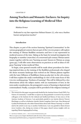Among Teachers and Monastic Enclaves: an Inquiry Into the Religious Learning of Medieval Tibet