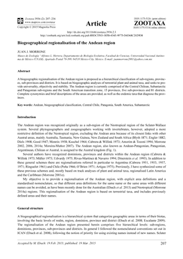 Biogeographical Regionalisation of the Andean Region