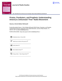 Pirates, Pranksters, and Prophets: Understanding America's Unlicensed "Free" Radio Movement